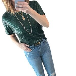 Hunter Green Sequins Top